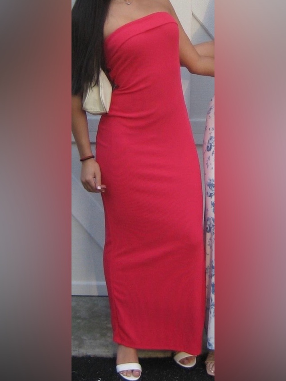 Women's Fitted Pink-Red Pencil Skirt - Sleek Strapless Style